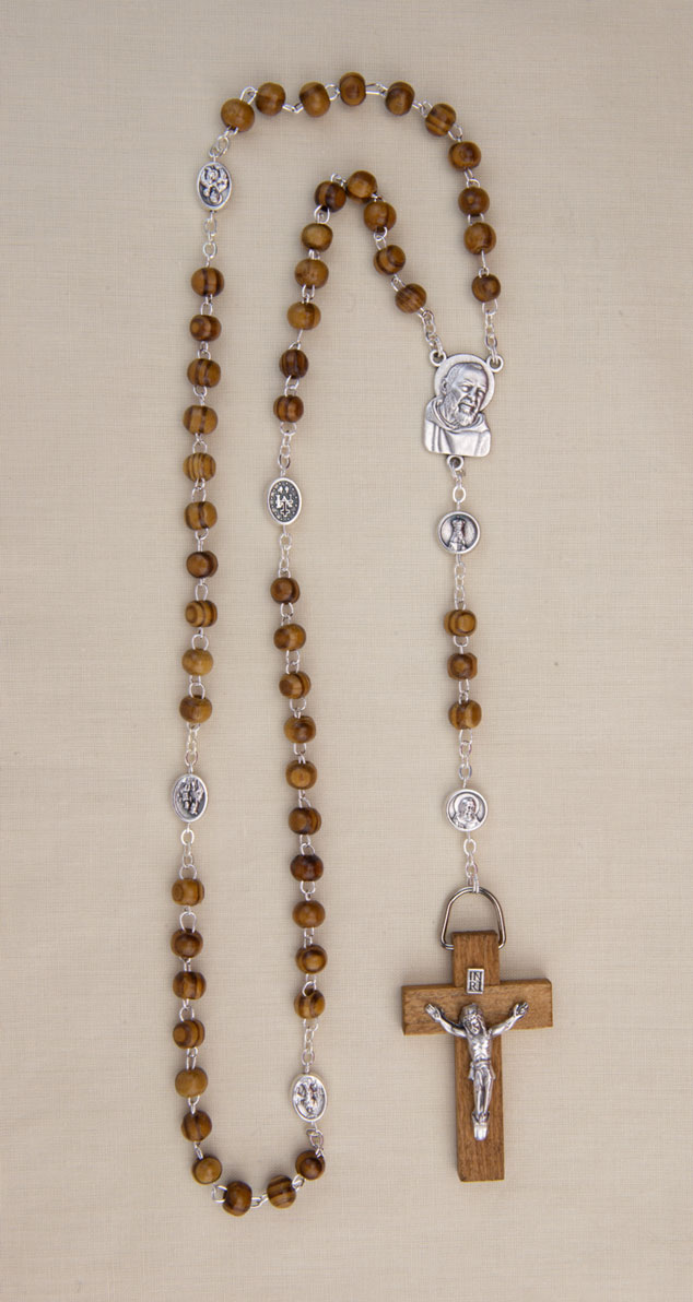 Rosario ulivo tondo Padre Pio - Vendita rosari e oggettistica religiosa